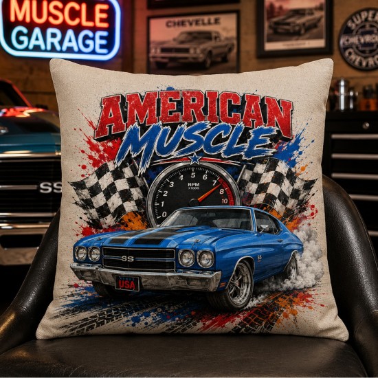 American Muscle Car Linen Pillow Cover 15.75"