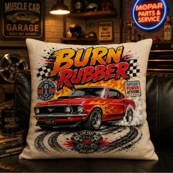 Burn Rubber Muscle Car Linen Pillow Cover 15.75"