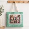 Faux Bleach Green Linen Cat Tote Bag 18" x 14"