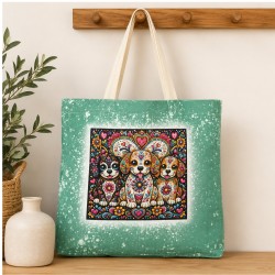 Faux Bleach Green Linen Dog Tote Bag 18" x 14"