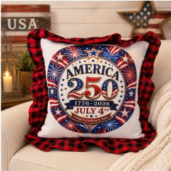 America 250 Fireworks Patriotic Ruffle Pillow