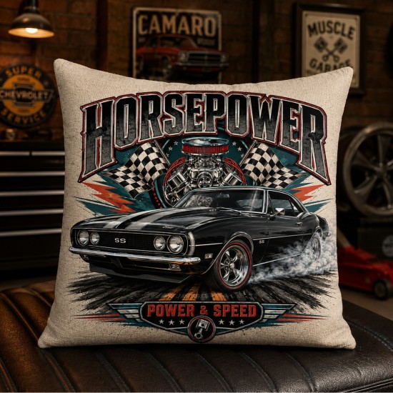 Horsepower Power & Speed Linen Pillow Cover 15.75"