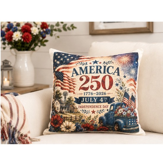 America 250 July 4th Farmhouse Truck Pillow