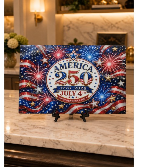 America 250 July 4th 11x15 Glass Cutting Board