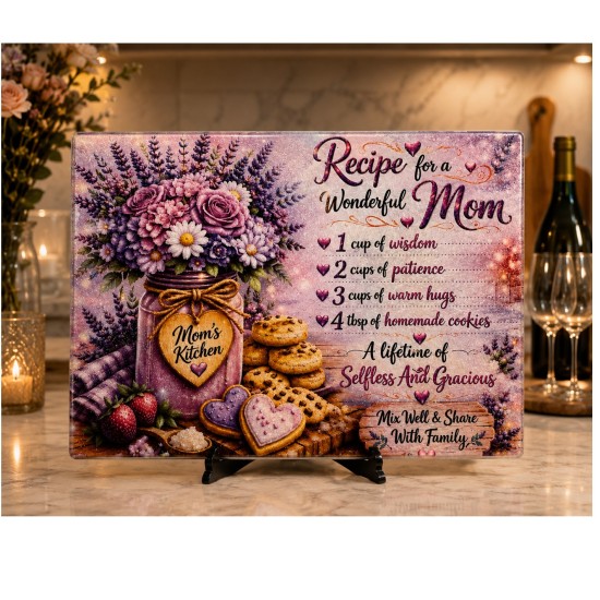 Recipe for a Wonderful Mom 11x15 Glass Cutting Board