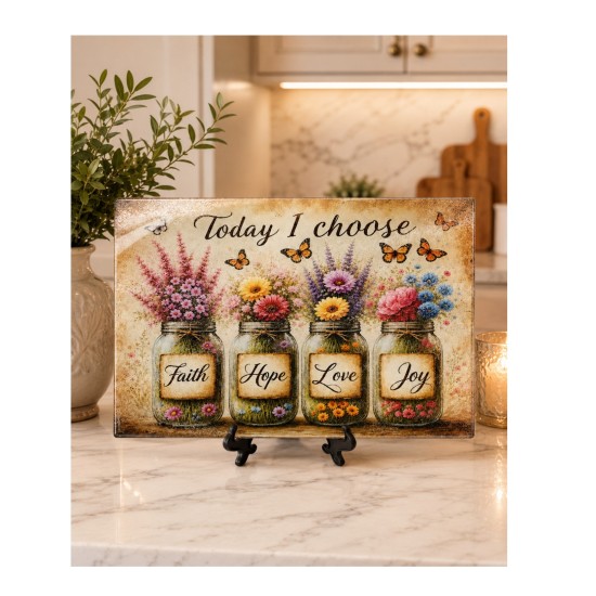Today I Choose Faith Hope Love Joy 11x15 Glass Cutting Board