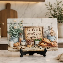 Life Is What You Bake It 11x15 Glass Cutting Board”