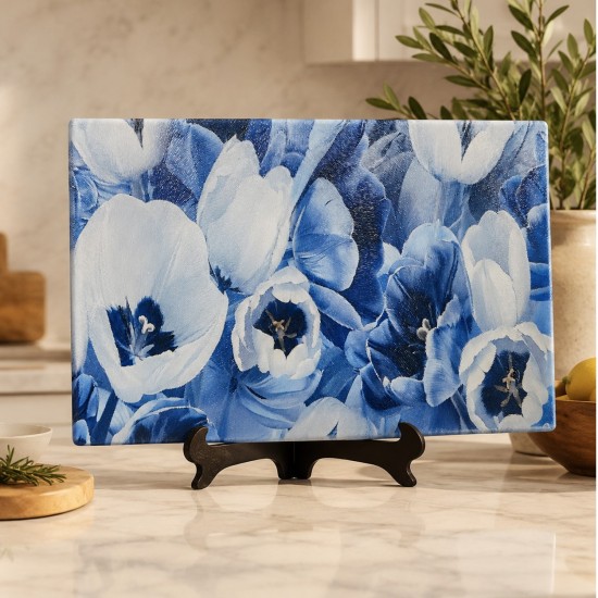 Blue Floral 11x15 Glass Cutting Board